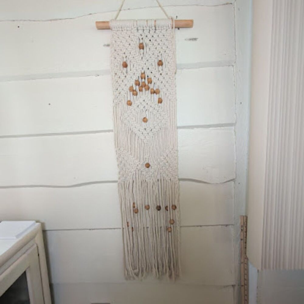 Large Boho Macrame Wall Hanging Handmade Woven Art with Wood Beads 16x46in